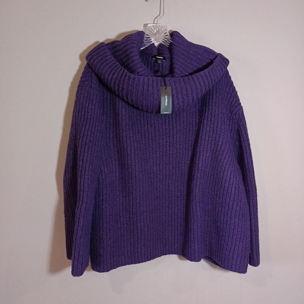Express Ribbed Cowl Neck‎ Sweater in Purple Size XL New NWT